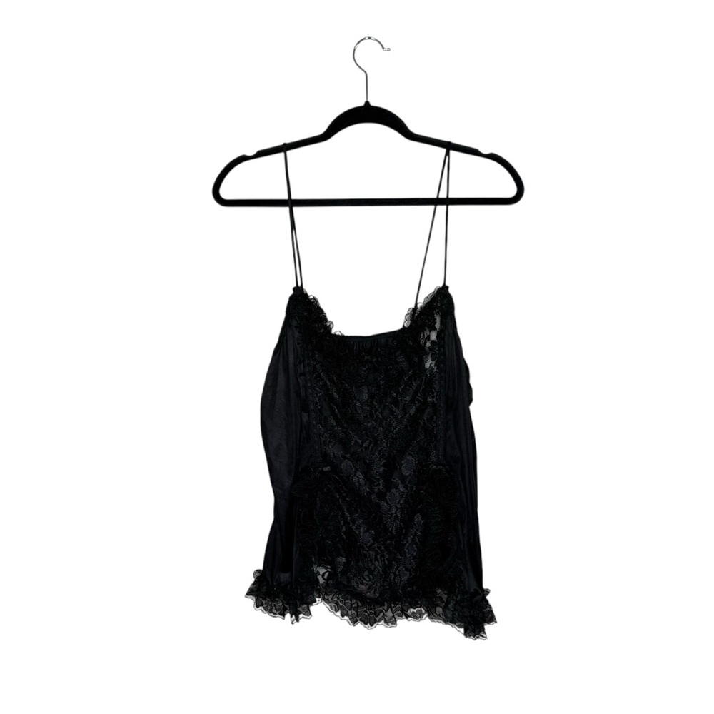 Vintage 80's 90's Black Lace Victorian Bustled Cami Lingerie Ruffle Glam Vtg